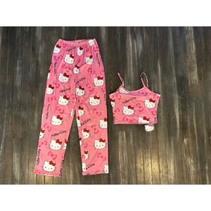 Hello Kitty Sanrio Pink Pajama Set Cami Top and Pants Loungewear Women NEW